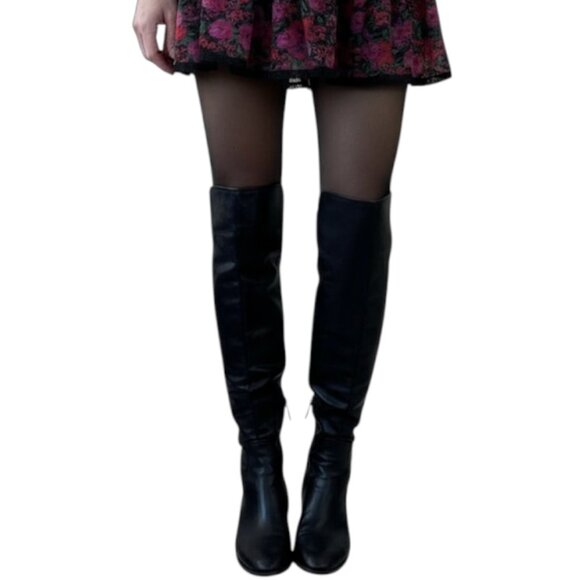 Tory Burch Wyatt Boots Over the Knee 7.5 Black Leather OTK Stretch Back - Picture 5 of 10